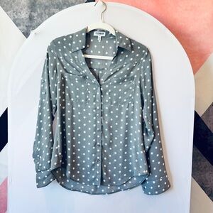 Express Women's Button-Down Shirt - Gray Polka Dot